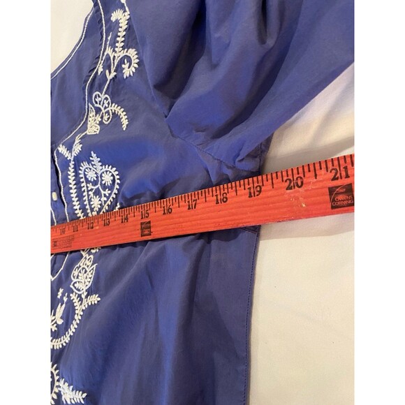 GAP Periwinkle 3/4 Sleeve Embroidery Boho Peasant Blouse Womens Size Medium Top - Picture 10 of 12